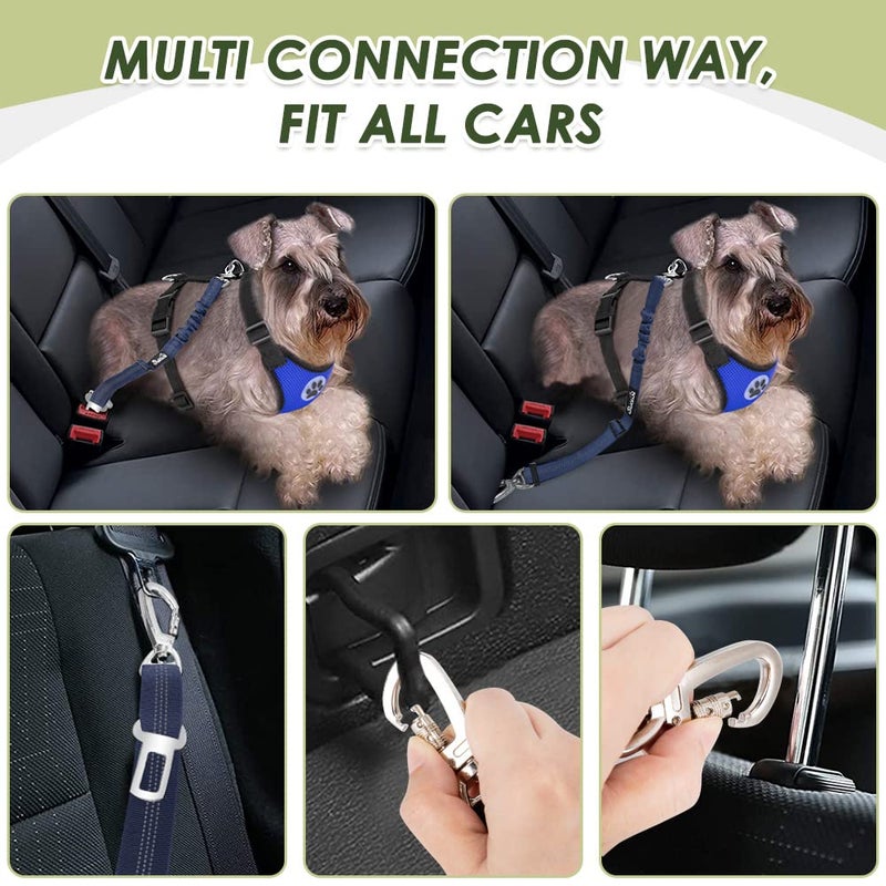 Lukovee Dog Seat Belt - Adjustable Dog Car Harness for Large, Medium & Small Dogs, Soft Padded & Breathable Mesh Dog Seatbelt with Car Vehicle Connector Strap (Blue Double Clip, Medium) - Image 2